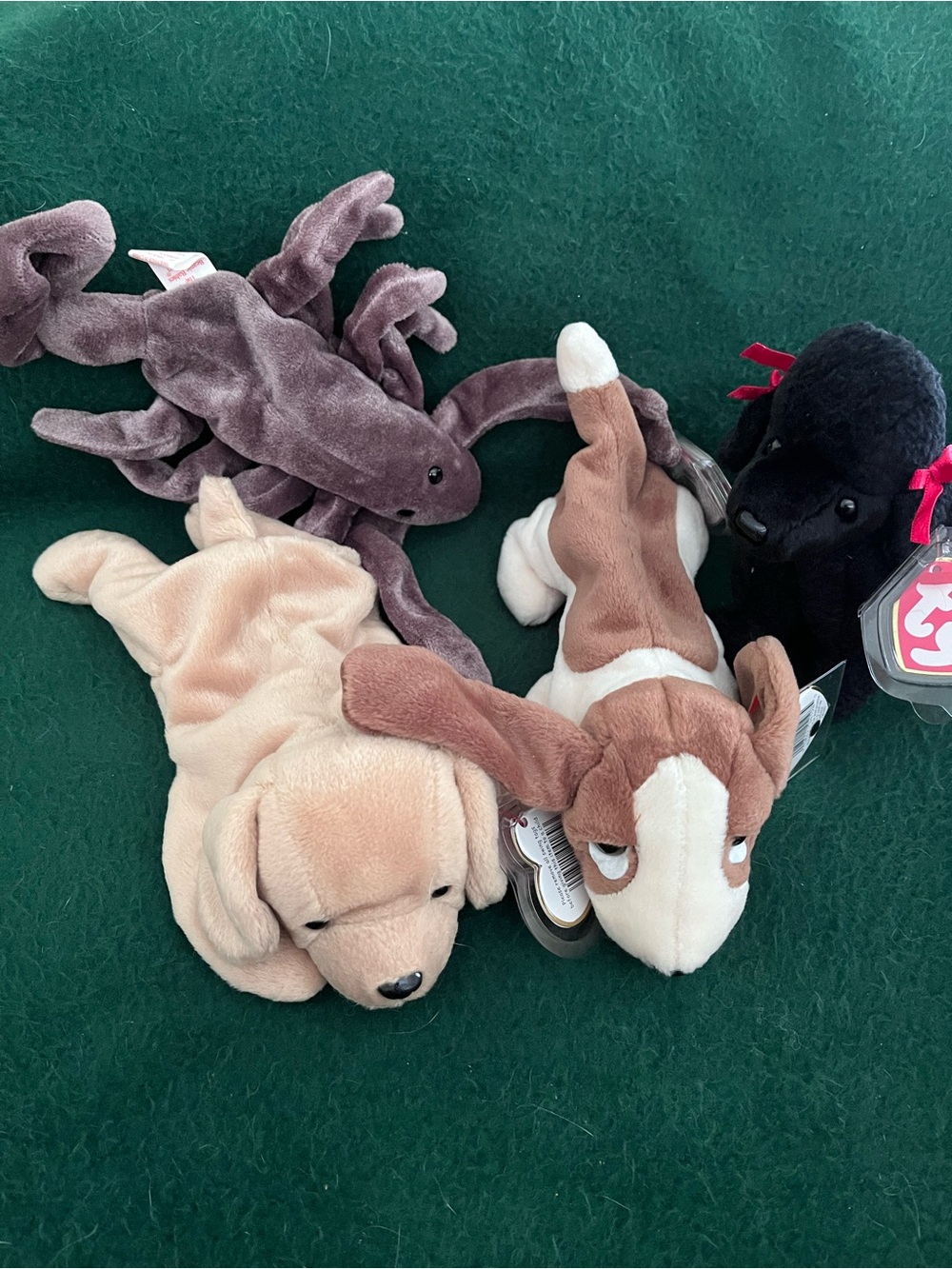 NEW 1998 Lot of 4 Ty Beanie Babies Basset Hound Poodle Golden Retriever Scorpion